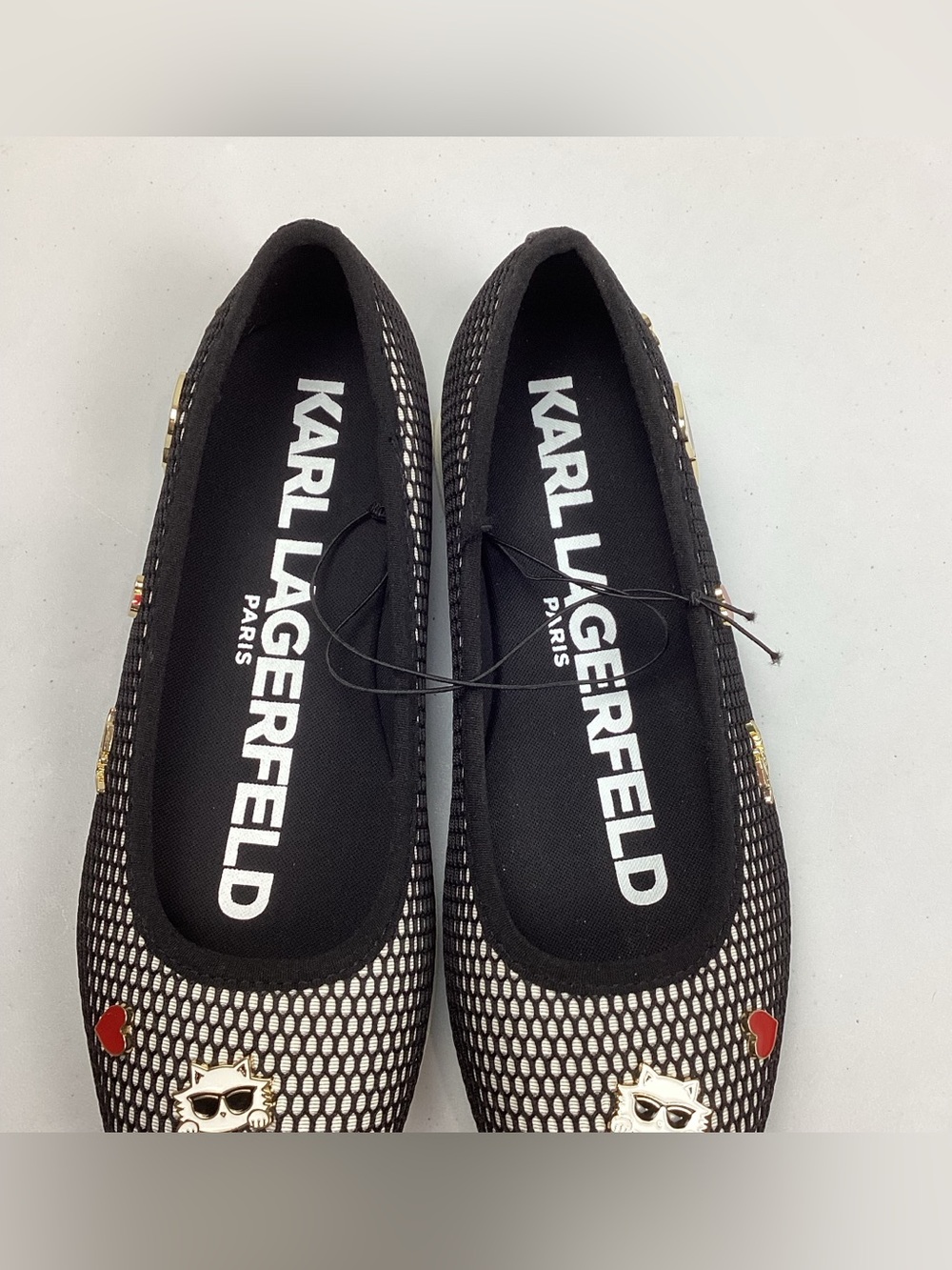 Karl Lagerfeld Paris Maleia Mesh Ballet Flats Black White Charms Sz 8 KL268331 - Picture 3 of 9